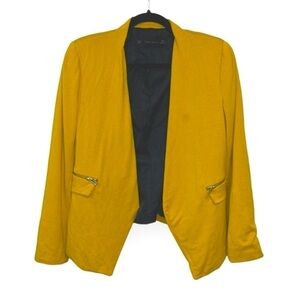 ZARA Yellow Mustard Open Front Jacket Cardigan Blazer size Medium